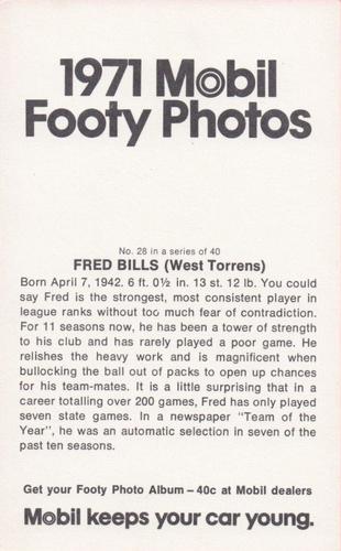 1971 Mobil Footy Photos SANFL #28 Fred Bills Back